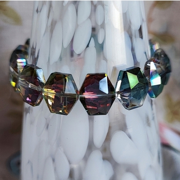 Mystic Topaz Purple Blue Green Rainbow Teardrop Pierced Silver Tone Earrings NEW - Picture 12 of 12